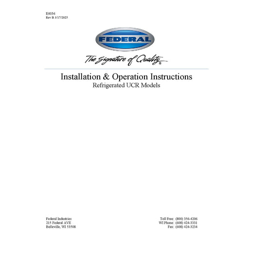 UCR4833S Installation & Operation Instructions
