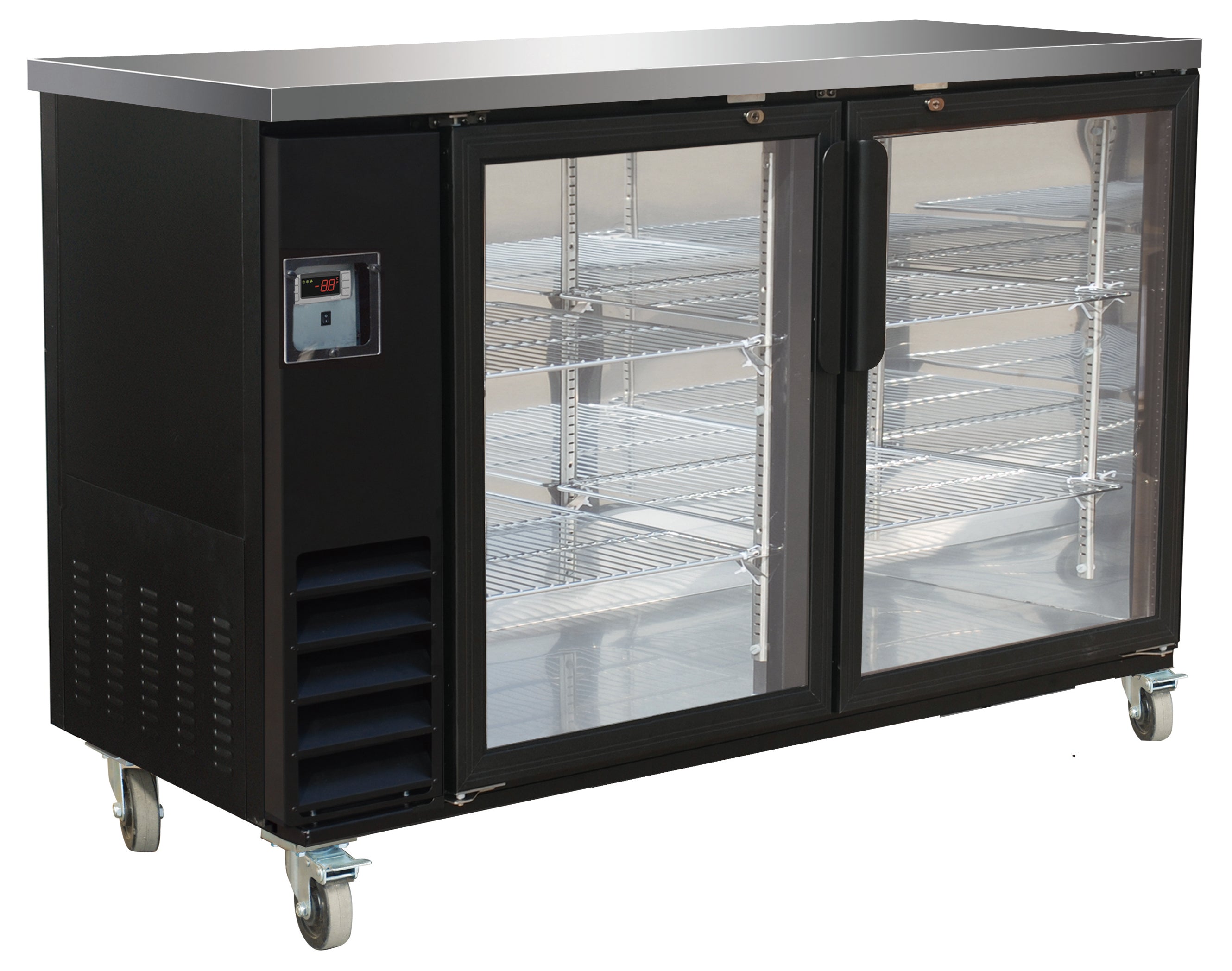 Serv-Ware BB3-24G-HC 61" Black Show Depth Back Bar Cooler w/ Glass Doors