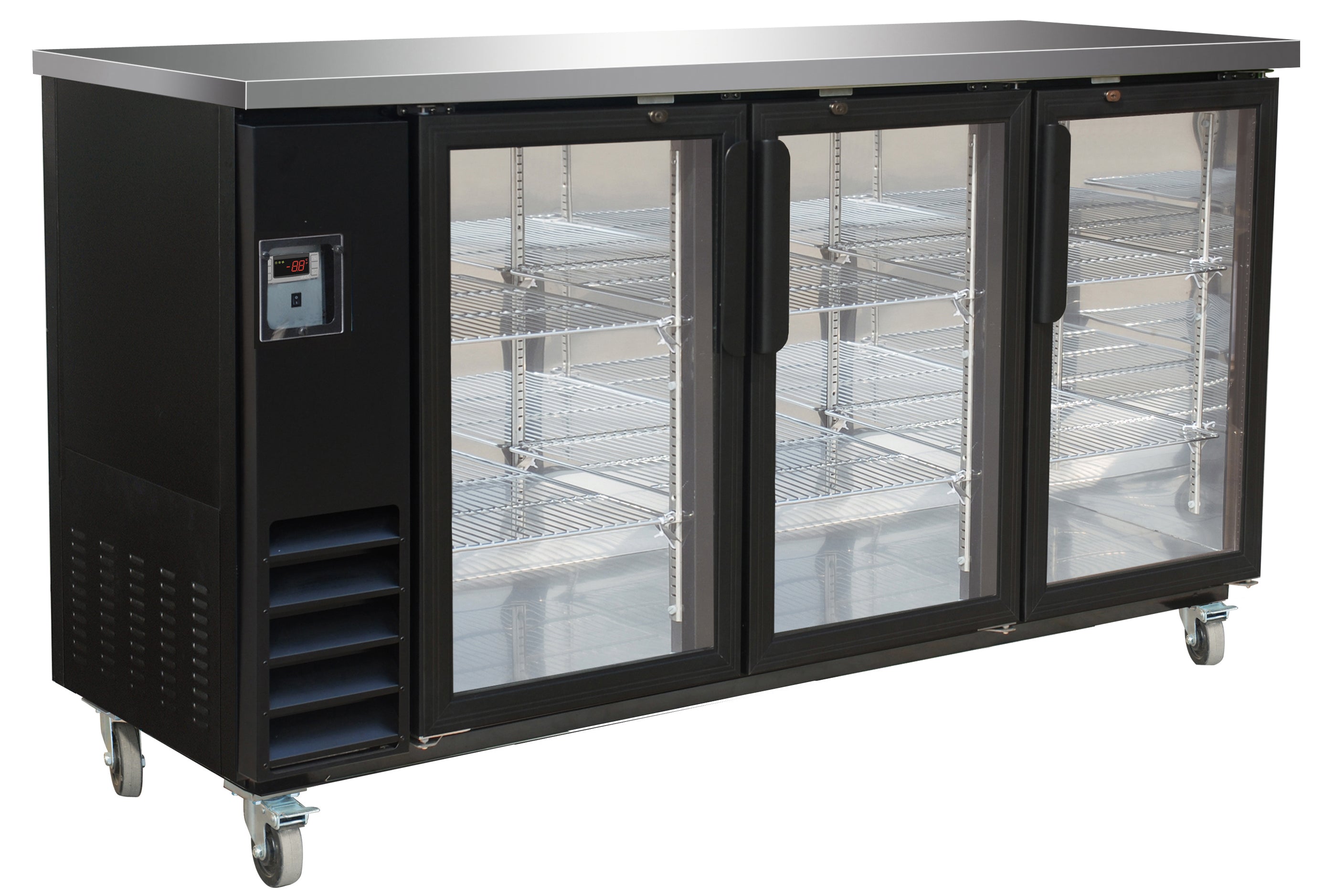 Serv-Ware BB4-24G-HC 73" Black Show Depth Back Bar Cooler w/ Glass Doors