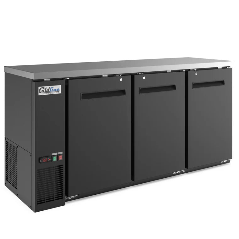 Coldline CBB-72 72" Black Counter Height Narrow Solid Door Back Bar Refrigerator