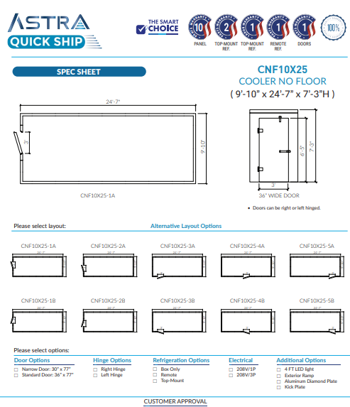 Astra 10 x 25 Walk-In Cooler No Floor CNF10X25