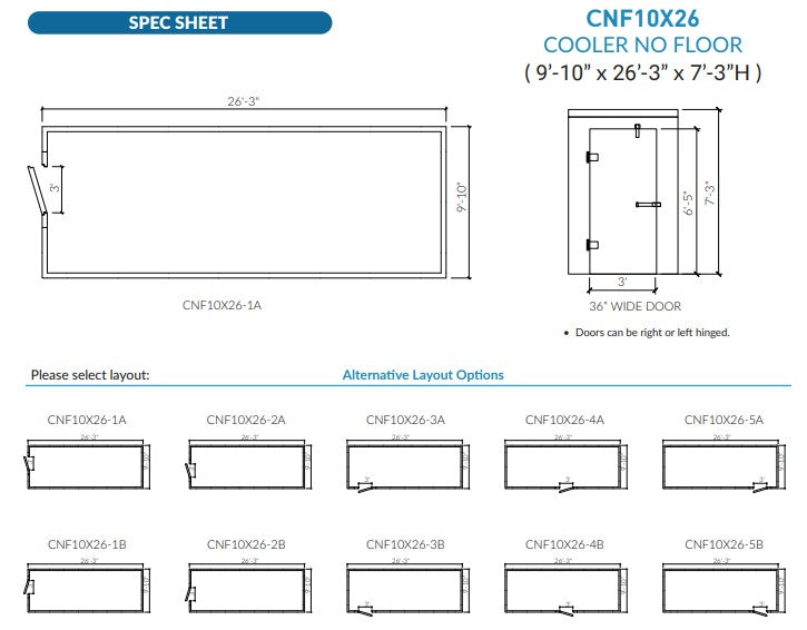 Astra 10 x 26 Walk-In Cooler No Floor With Remote Refrigeration CNF10X26-RM