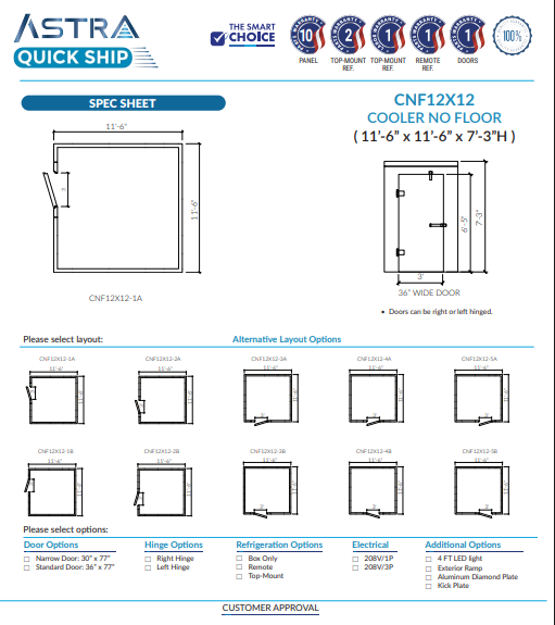 Astra 12 x 12 Walk-In Cooler No Floor CNF12X12