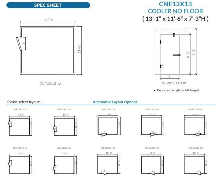 Astra 12 x 13 Walk-In Cooler No Floor With Remote Refrigeration CNF12X13-RM