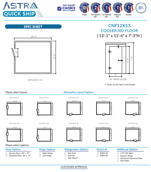 Astra 12 x 13 Walk-In Cooler No Floor CNF12X13