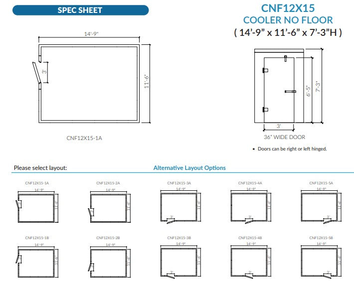 Astra 12 x 15 Walk-In Cooler No Floor With Remote Refrigeration CNF12X15-RM