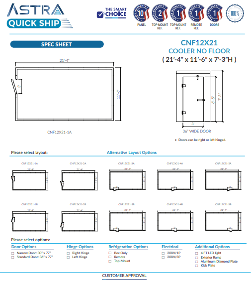 Astra 12 x 21 Walk-In Cooler No Floor CNF12X21
