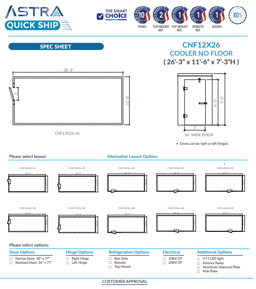 Astra 12 x 26 Walk-In Cooler No Floor CNF12X26