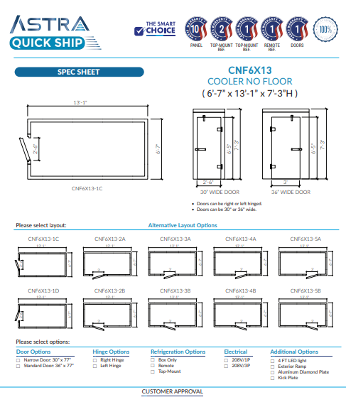 Astra 6 x 13 Walk-In Cooler No Floor CNF6X13