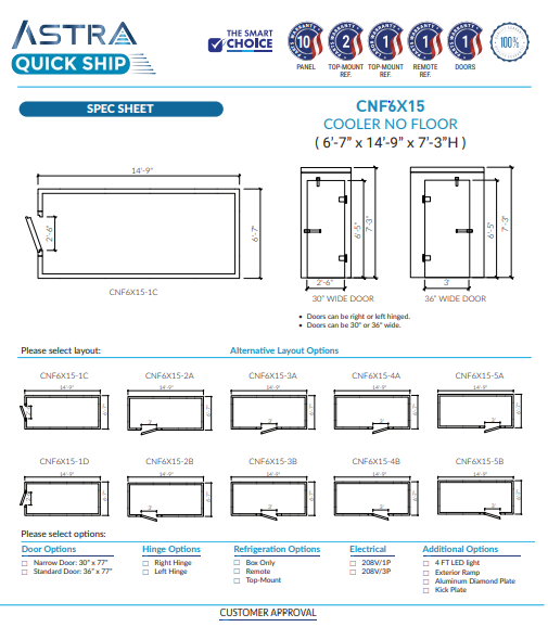 Astra 6 x 15 Walk-In Cooler No Floor CNF6X15