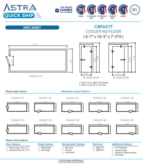 Astra 6 x 17 Walk-In Cooler No Floor CNF6X17