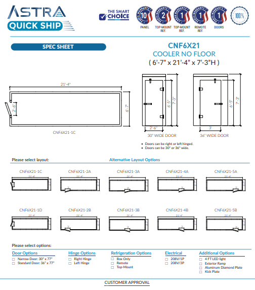 Astra 6 x 21 Walk-In Cooler No Floor CNF6X21