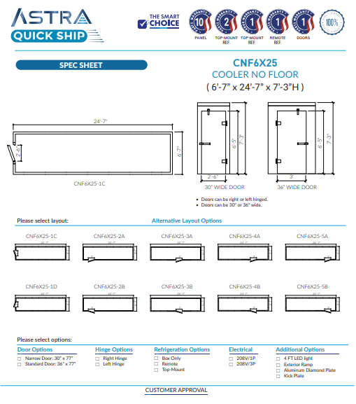 Astra 6 x 25 Walk-In Cooler No Floor CNF6X25