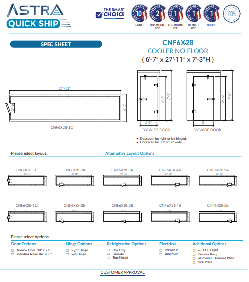 Astra 6 x 28 Walk-In Cooler No Floor CNF6X28
