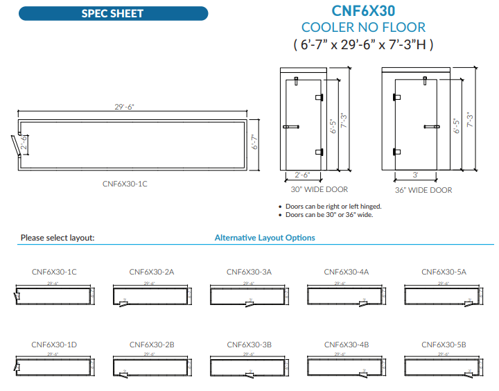Astra 6 x 30 Walk-In Cooler No Floor With Remote Refrigeration CNF6X30-RM