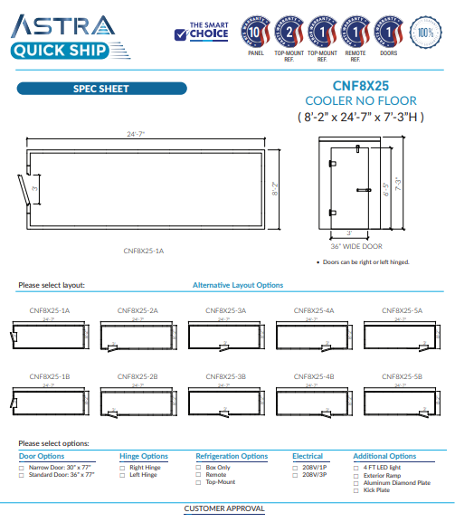 Astra 8 x 25 Walk-In Cooler No Floor CNF8X25
