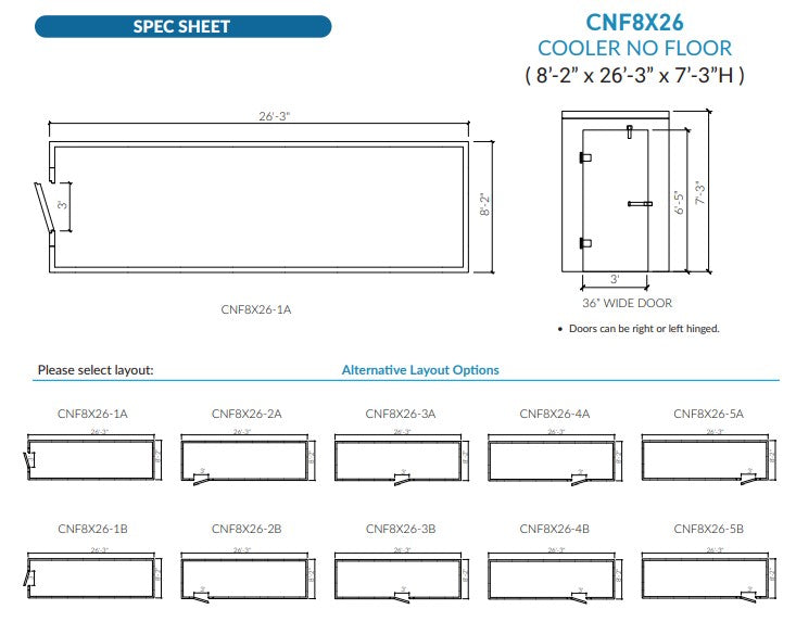 Astra 8 x 26 Walk-In Cooler No Floor With Remote Refrigeration CNF8X26-RM