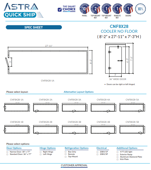 Astra 8 x 28 Walk-In Cooler No Floor CNF8X28