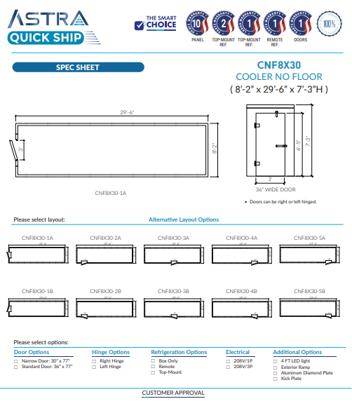 Astra 8 x 30 Walk-In Cooler No Floor CNF8X30