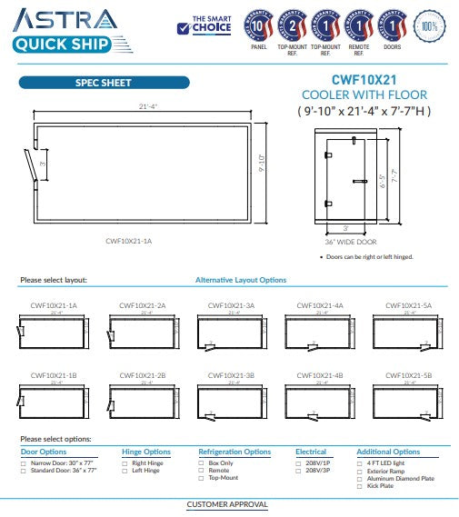Astra 10 x 21 Walk-In Cooler With Floor CWF10X21