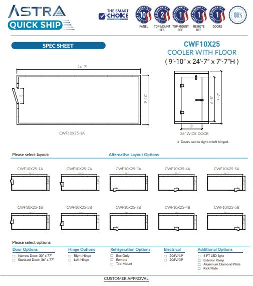 Astra 10 x 25 Walk-In Cooler With Floor CWF10X25