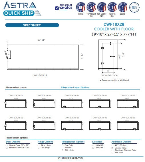Astra 10 x 28 Walk-In Cooler With Floor CWF10X28