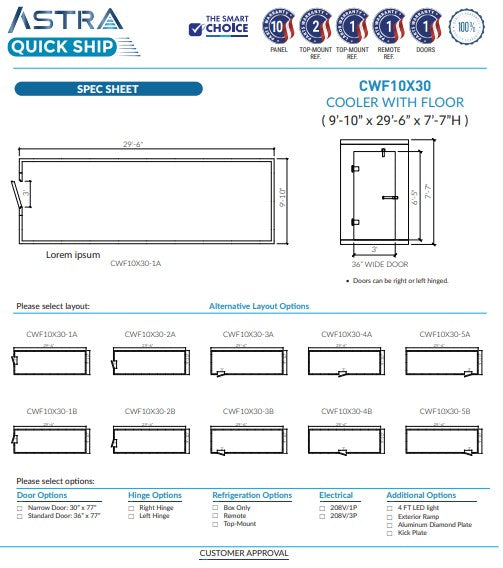 Astra 10 x 30 Walk-In Cooler With Floor CWF10X30
