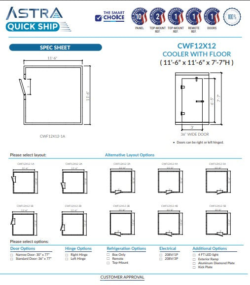 Astra 12 x 12 Walk-In Cooler With Floor CWF12X12