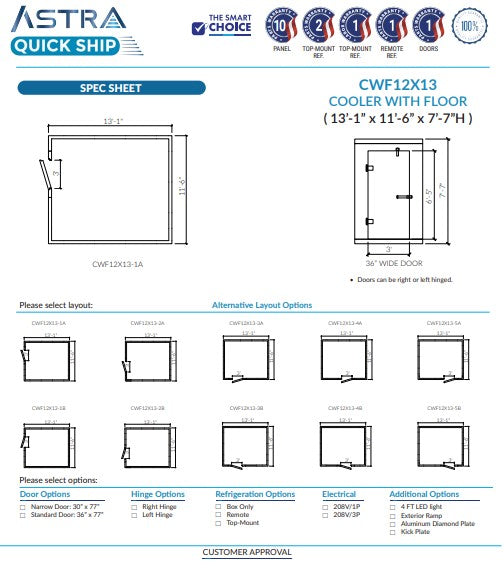 Astra 12 x 13 Walk-In Cooler With Floor CWF12X13