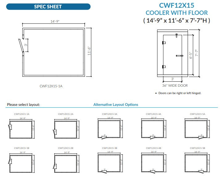 Astra 12 x 15 Walk-In Cooler No Floor With Top Mount Refrigeration CWF12X15-TM
