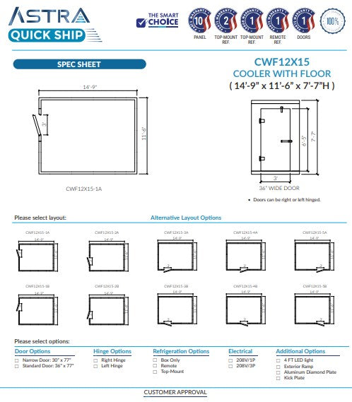 Astra 12 x 15 Walk-In Cooler With Floor CWF12X15