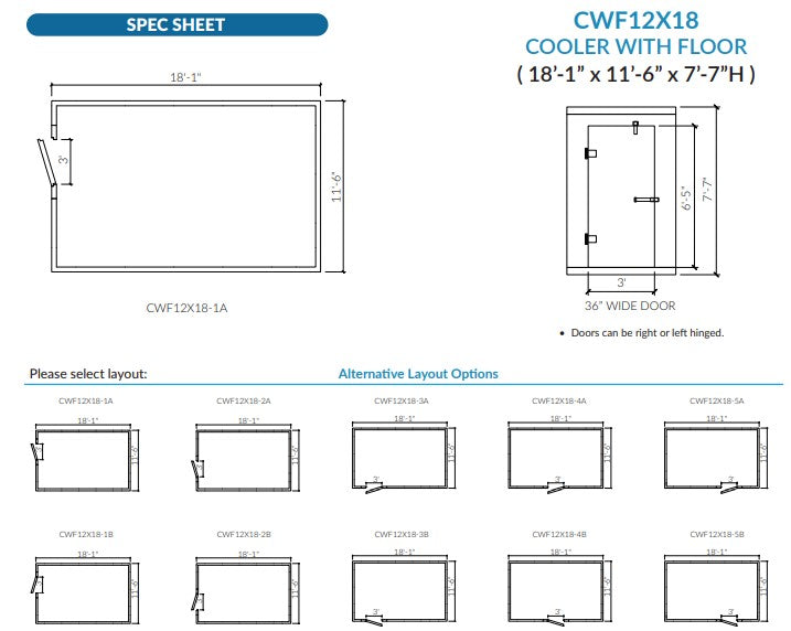 Astra 12 x 18 Walk-In Cooler No Floor With Top Mount Refrigeration CWF12X18-TM
