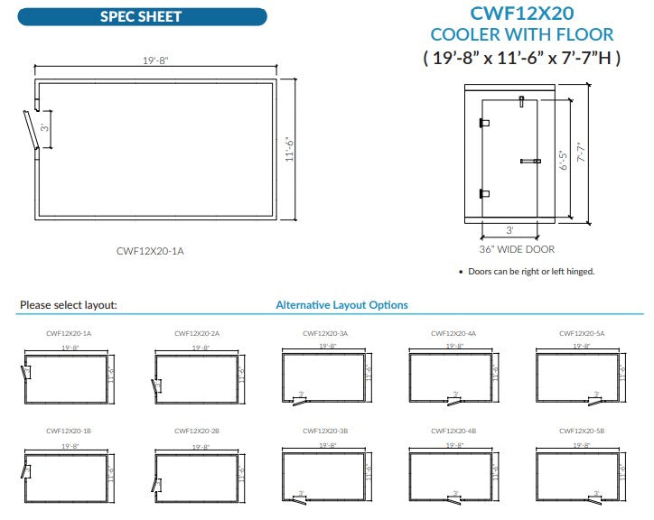 Astra 12 x 20 Walk-In Cooler with Floor and Remote Refrigeration CWF12X20-RM