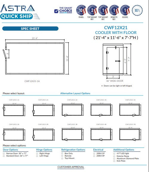 Astra 12 x 21 Walk-In Cooler With Floor CWF12X21