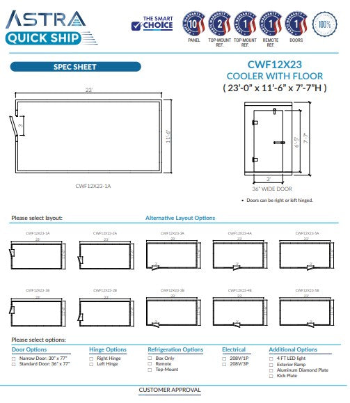 Astra 12 x 23 Walk-In Cooler With Floor CWF12X23