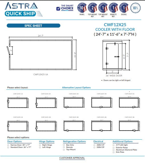 Astra 12 x 25 Walk-In Cooler With Floor CWF12X25