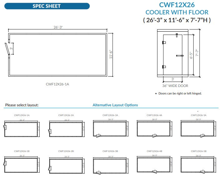 Astra 12 x 26 Walk-In Cooler No Floor With Top Mount Refrigeration CWF12X26-TM