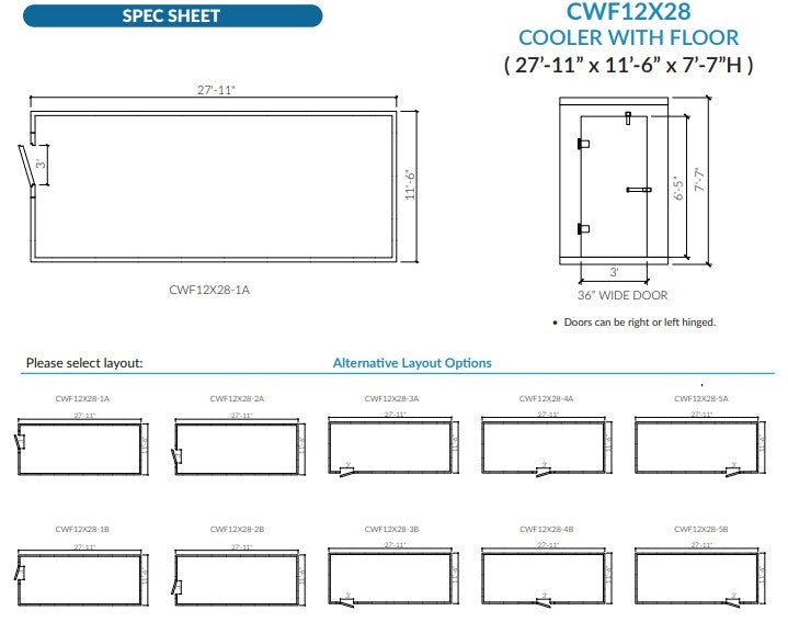 Astra 12 x 28 Walk-In Cooler with Floor and Remote Refrigeration CWF12X28-RM
