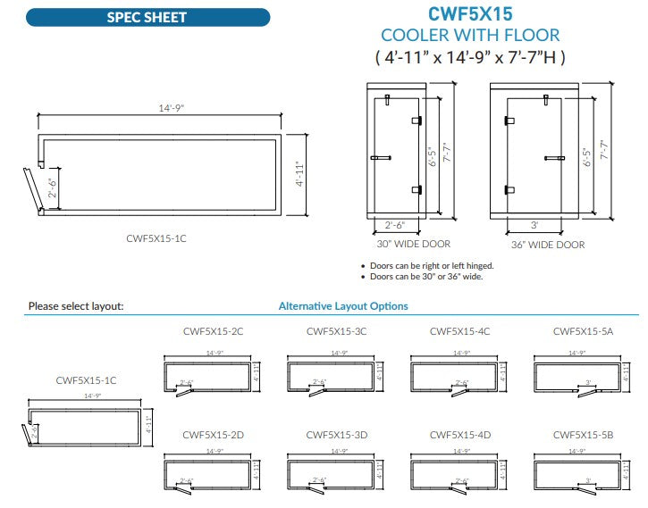 Astra 5 x 15 Walk-In Cooler No Floor With Top Mount Refrigeration CWF5X15-TM