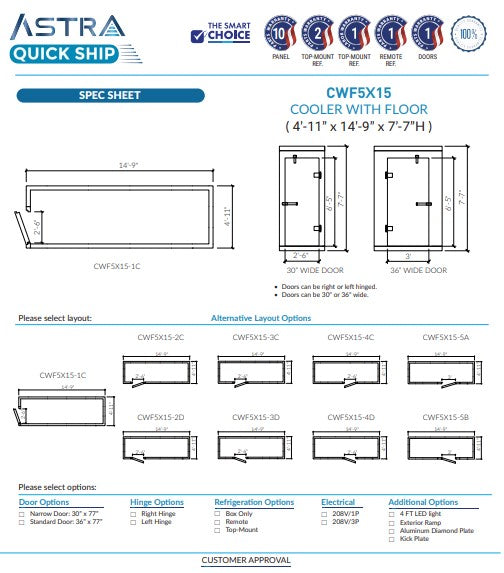 Astra 5 x 15 Walk-In Cooler With Floor CWF5X15