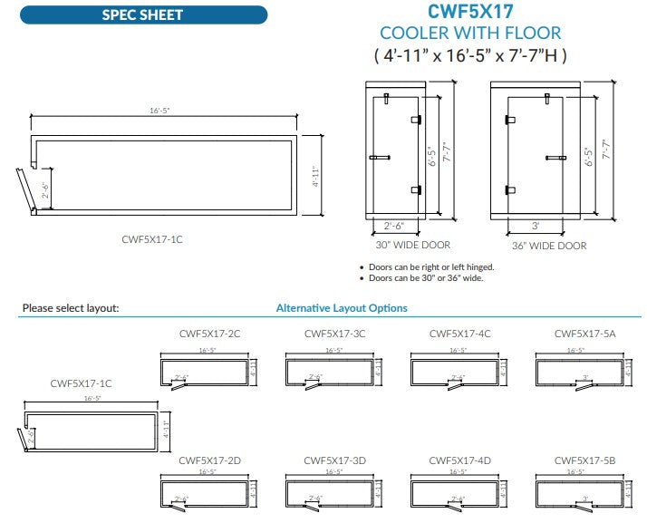 Astra 5 x 17 Walk-In Cooler No Floor With Top Mount Refrigeration CWF5X17-TM