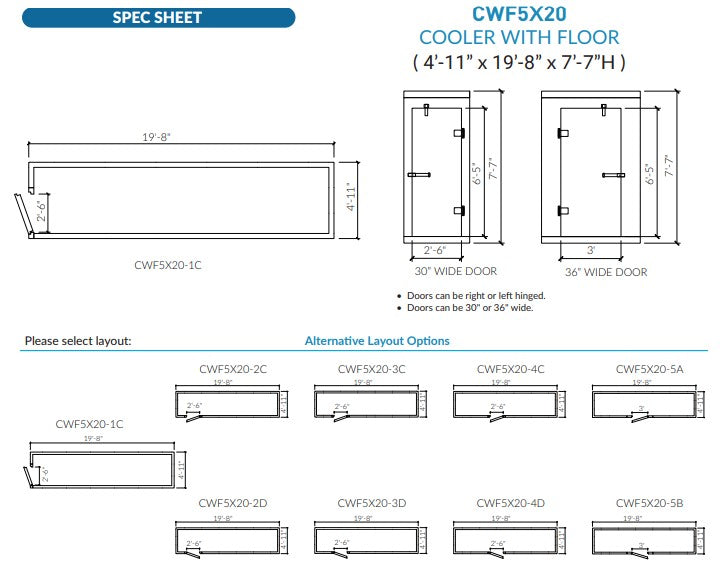 Astra 5 x 20 Walk-In Cooler No Floor With Top Mount Refrigeration CWF5X20-TM