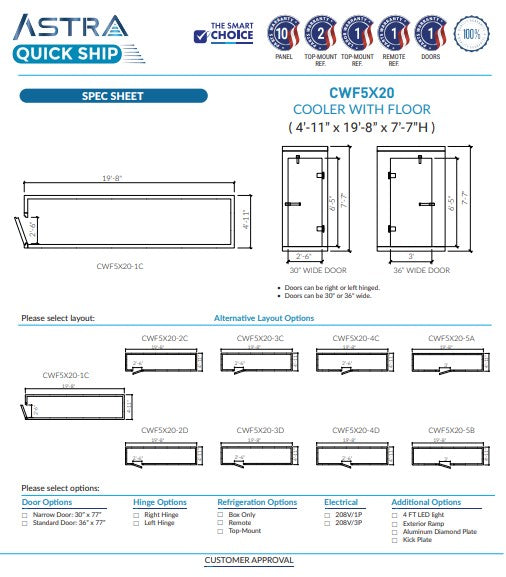 Astra 5 x 20 Walk-In Cooler With Floor CWF5X20