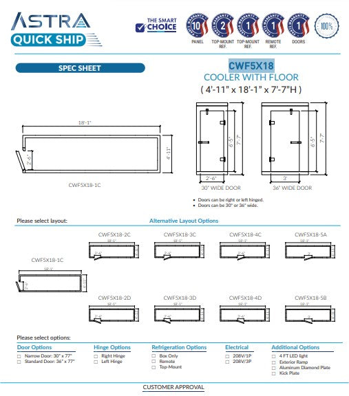 Astra 5 x 18 Walk-In Cooler With Floor CWF5X18