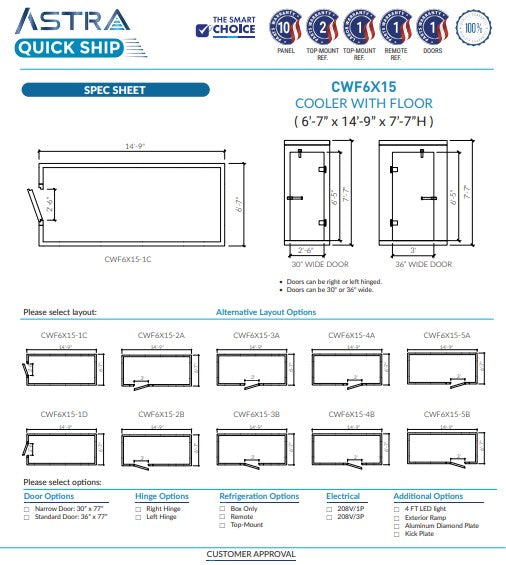 Astra 6 x 15 Walk-In Cooler With Floor CWF6X15
