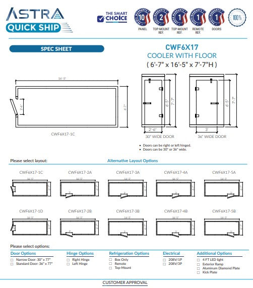 Astra 6 x 17 Walk-In Cooler With Floor CWF6X17