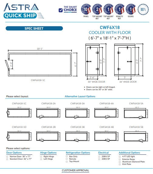 Astra 6 x 18 Walk-In Cooler With Floor CWF6X18