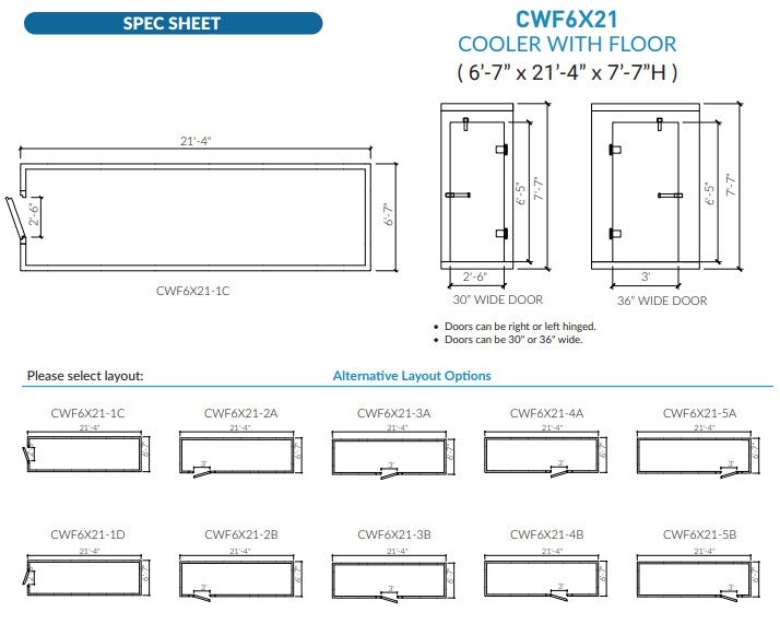 Astra 6 x 21 Walk-In Cooler No Floor With Top Mount Refrigeration CWF6X21-TM