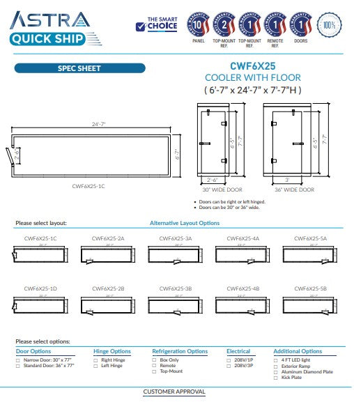 Astra 6 x 25 Walk-In Cooler With Floor CWF6X25