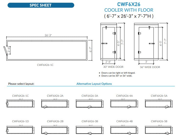 Astra 6 x 26 Walk-In Cooler No Floor With Top Mount Refrigeration CWF6X26-TM